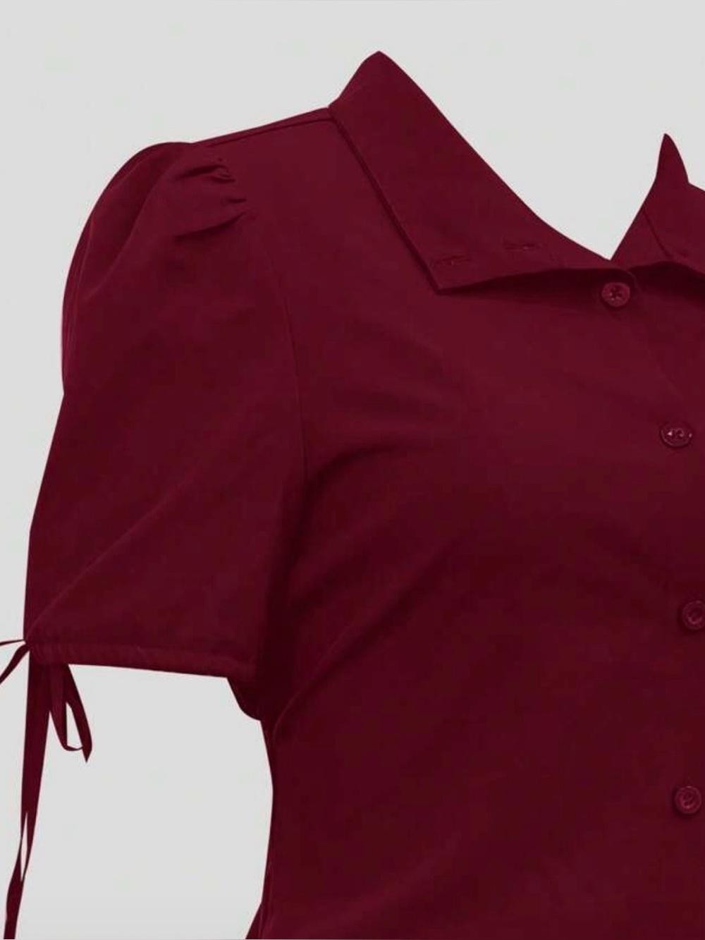 Women's Maroon Button-Front Short Sleeve Shirt Dress - Picture 9 of 9